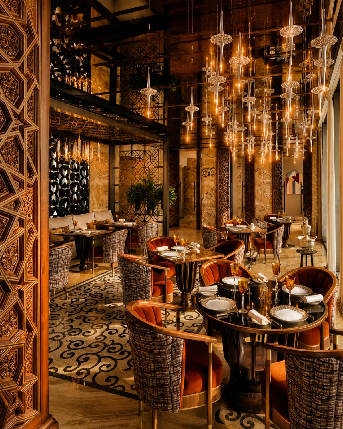 Grande salle et suspensions de La Grande Table Marocaine Casablanca
